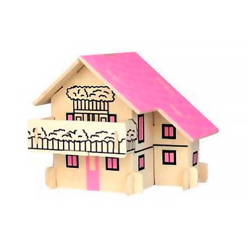 Сборная деревянная модель «Европейский дом» розовый, Чудо-дерево