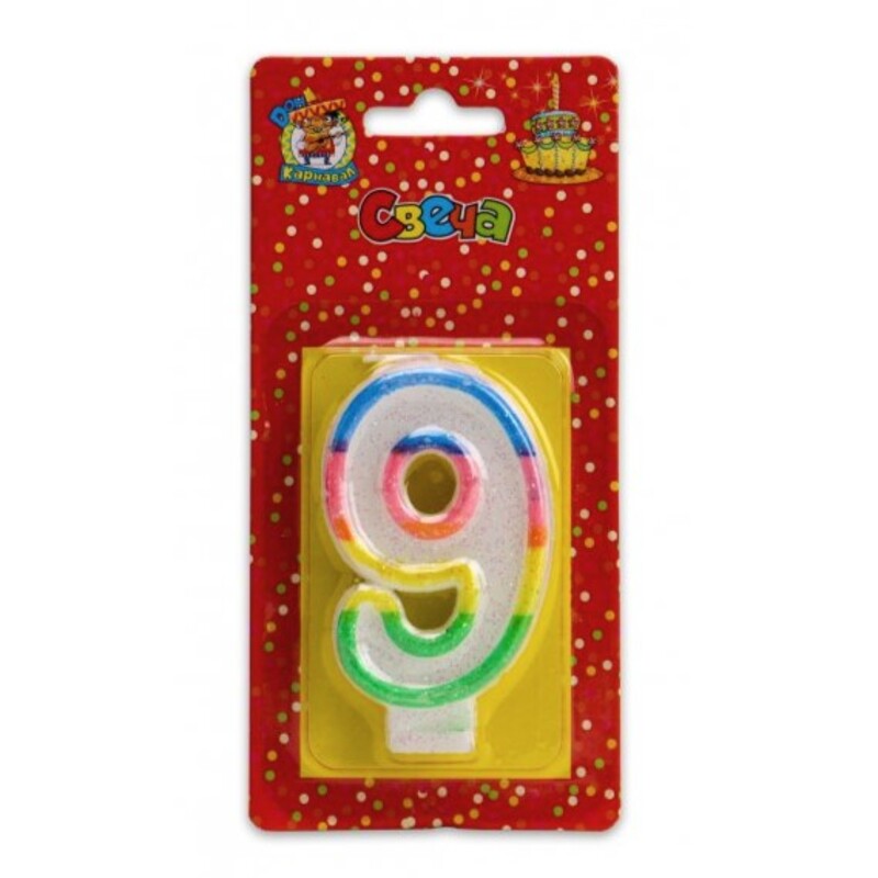 Свеча для торта с блестками «Цифра 9»