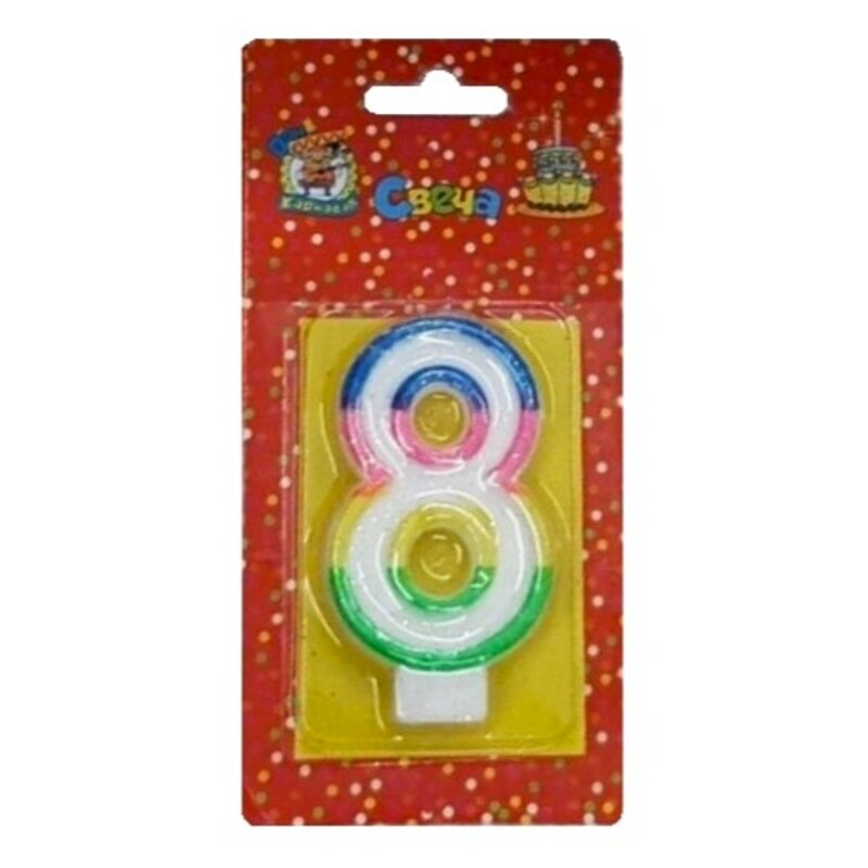 Свеча для торта с блестками «Цифра 8»