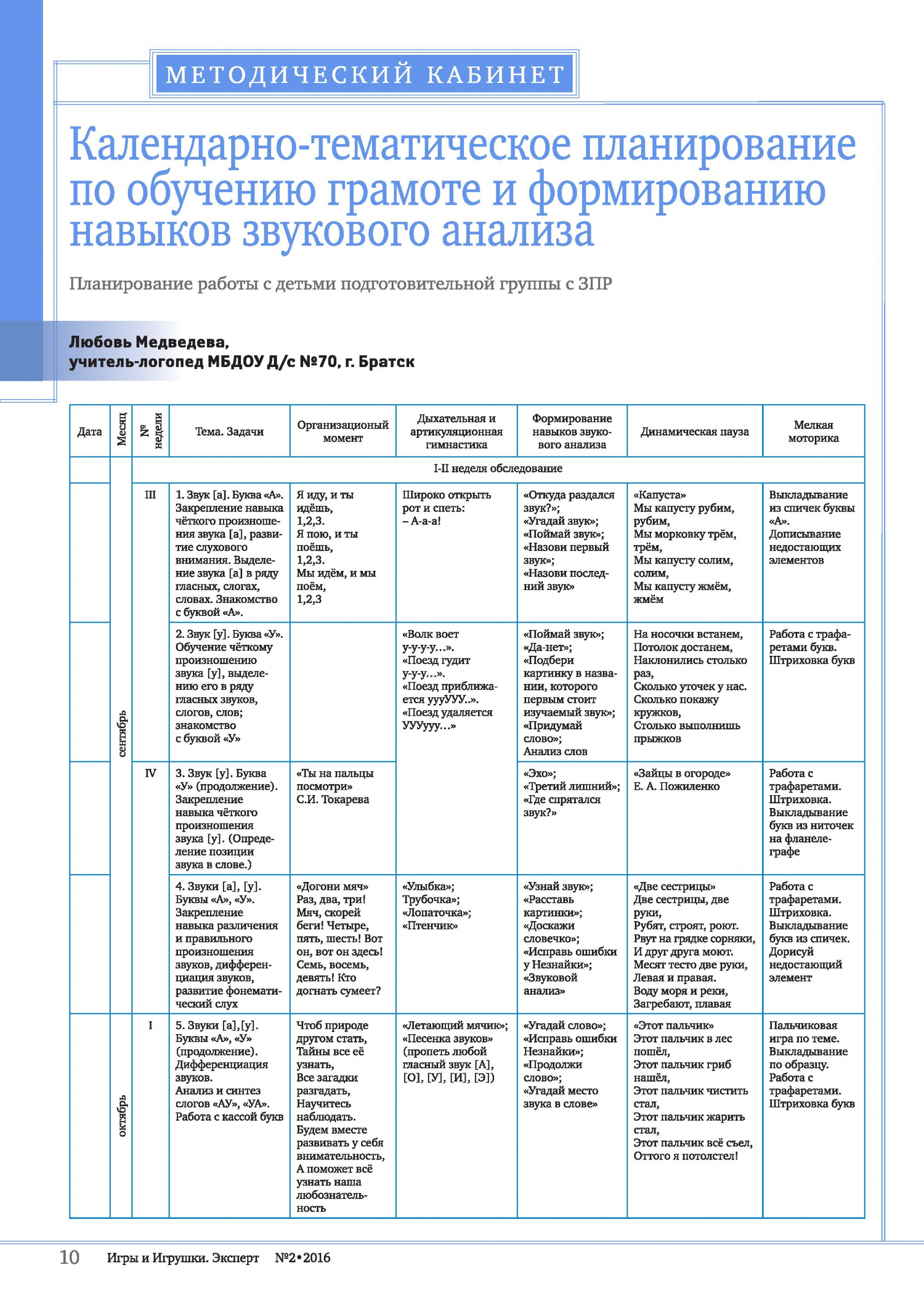 Календарно-тематическое планирование по обучению грамоте и формированию навыков звукового анализа 1 Календарно-тематическое планирование по обучению грамоте и формированию навыков звукового анализа 1