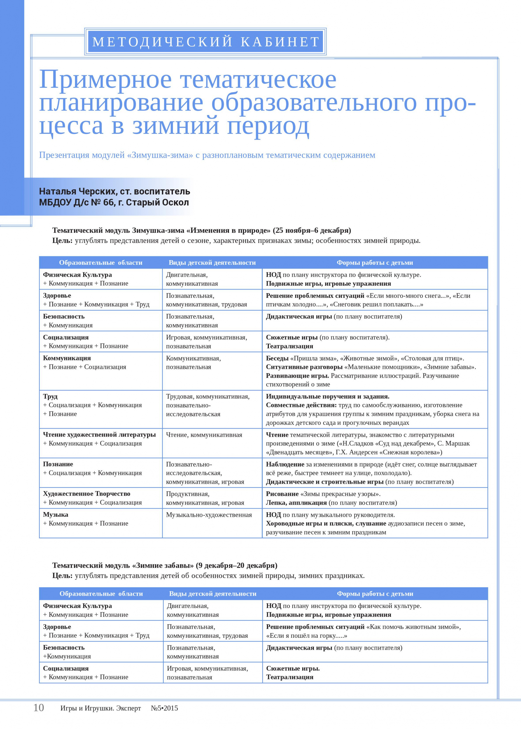 Примерное тематическое планирование образовательного процесса в зимний период 1 Примерное тематическое планирование образовательного процесса в зимний период 1
