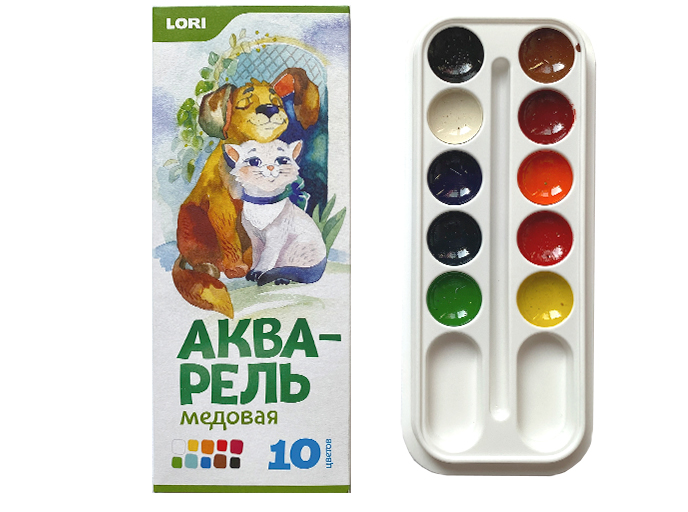 Акварель медовая 10 цветов, Lori Акварель медовая 10 цветов, Lori