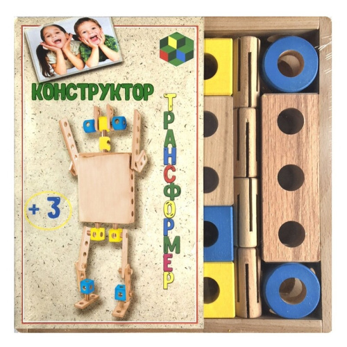 Конструктор деревянный с креплением «Трансформер» К2380, 38 дет, Престиж-игрушка
