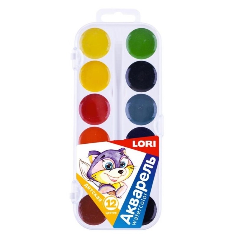 Акварельные краски Lori без кисти, 12 цветов