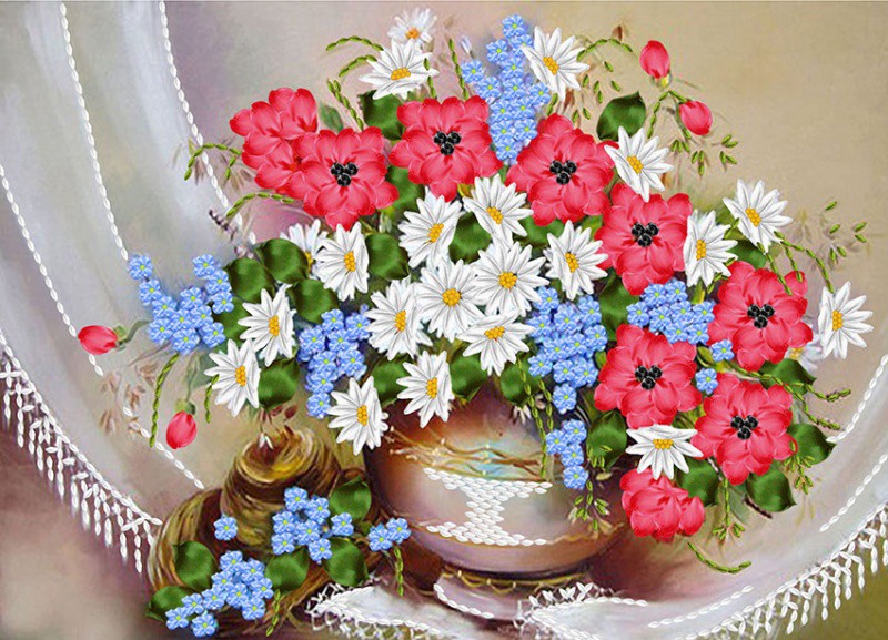 Набор для вышивания лентами «Букет из полевых цветов», размер А3
