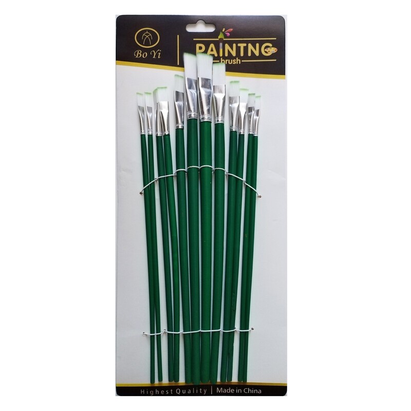 Набор кистей Bo Yi нейлон, плоские, 12 шт, зеленый