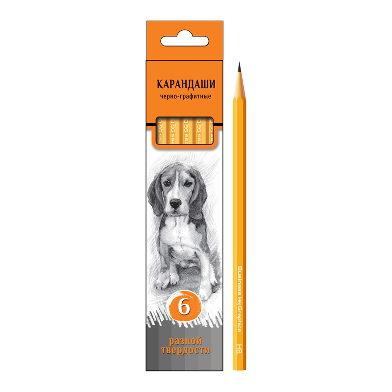 Карандаши чернографитные разной твердости BG «Графика» 6 шт. 