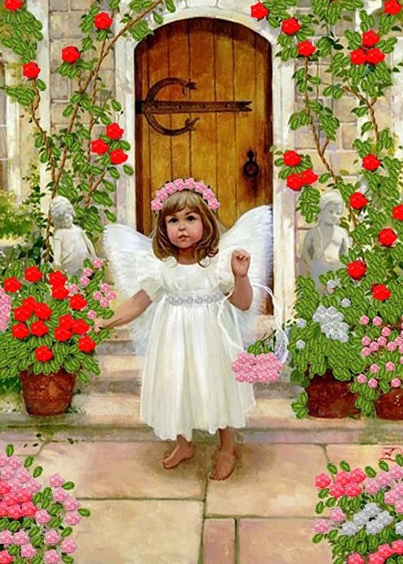 Набор для вышивания лентами «Девочка ангелочек», размер А3