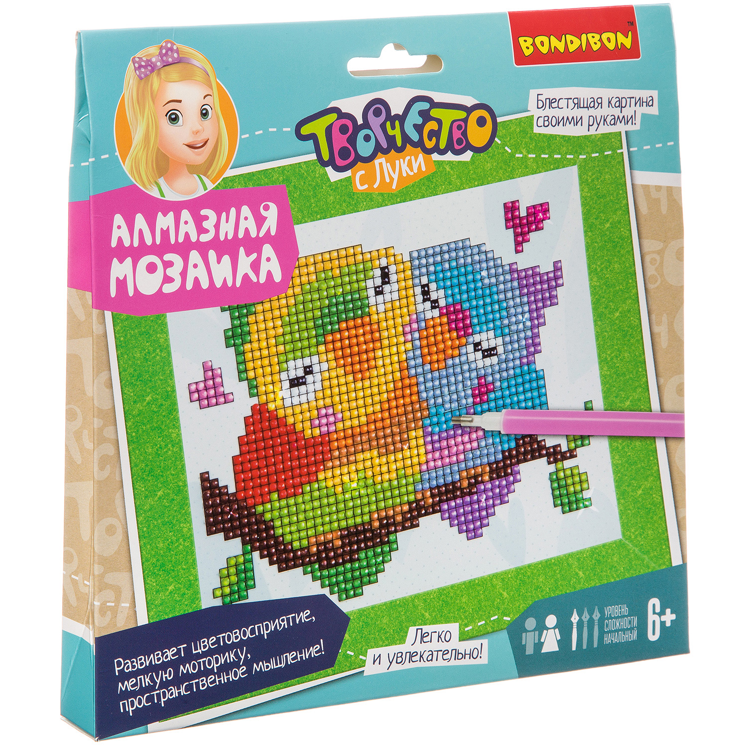 Набор для творчества Bondibon «Алмазная мозаика. Попугаи-неразлучники»