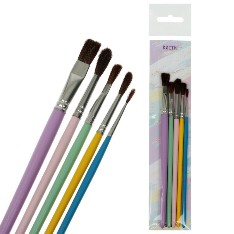 Набор кистей №8 Calligrata, пони 5 шт, пастельный цвет ручки